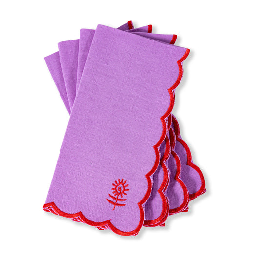 Embroidered - Icon Linen Napkins S/4 - Lilac + Cherry