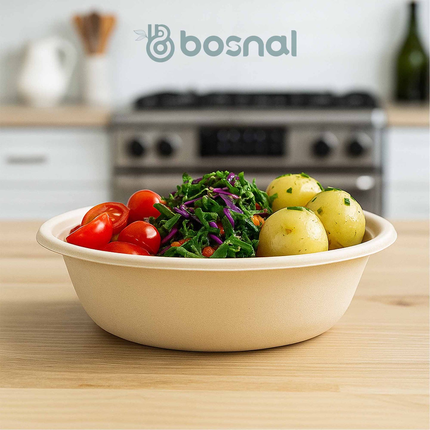 Bosnal - Sugarcane Bagasse Compostable 32 Oz Round Bowls - Case of 16 (400 Pcs)