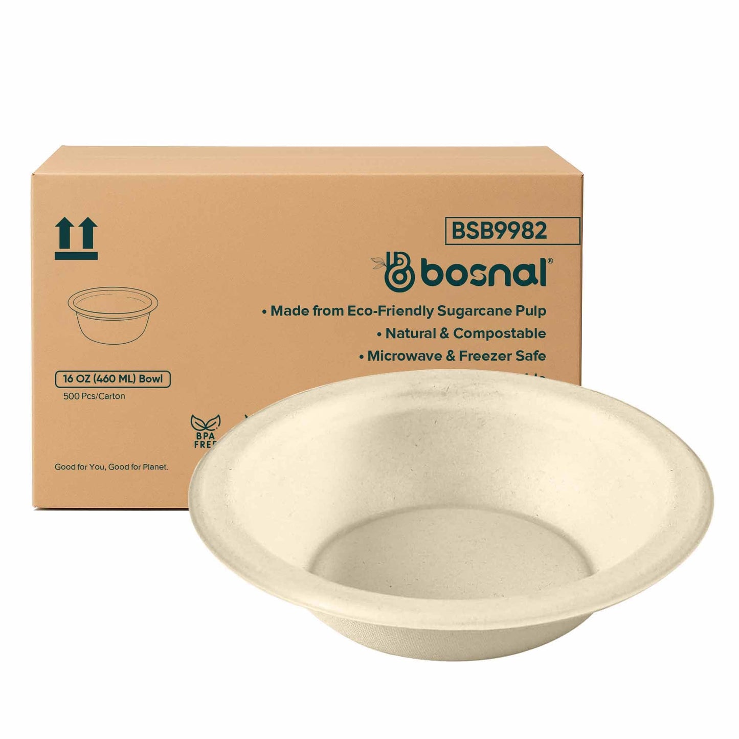 Bosnal - Sugarcane Bagasse Compostable 16 Oz Round Bowls - Case of 20 (500 Pcs)