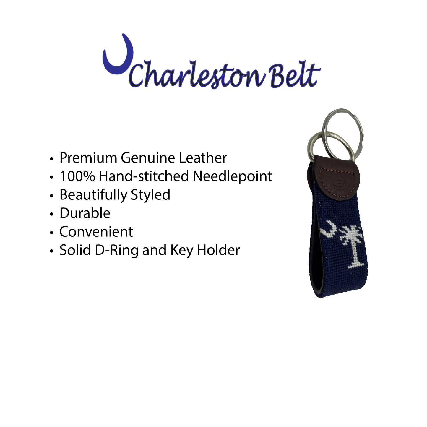 Crescent Moon and Palmetto Hand-stitched Needlepoint Key Fob