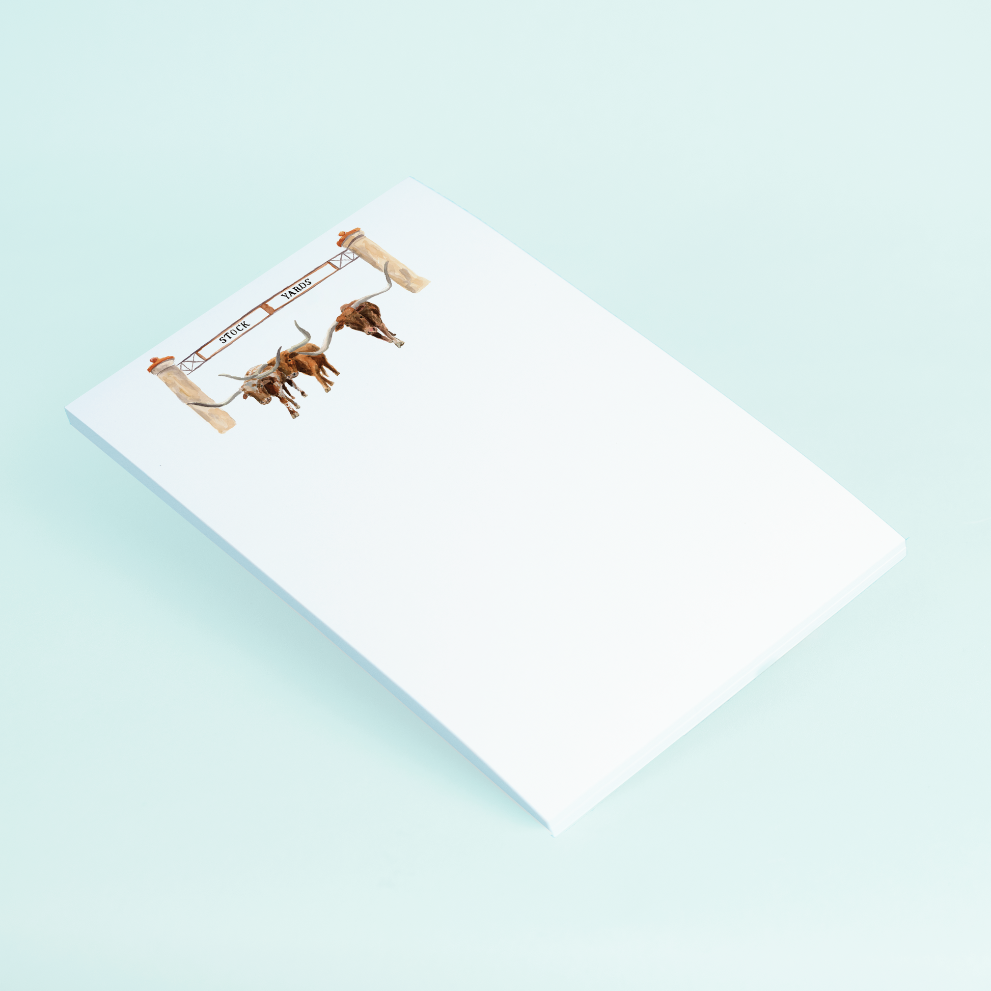 Note card with horse illustration on a light blue background