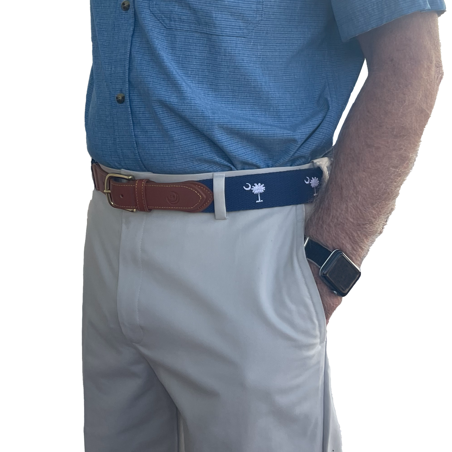 SC State Flag Belt Palmetto Moon on Cotton Web