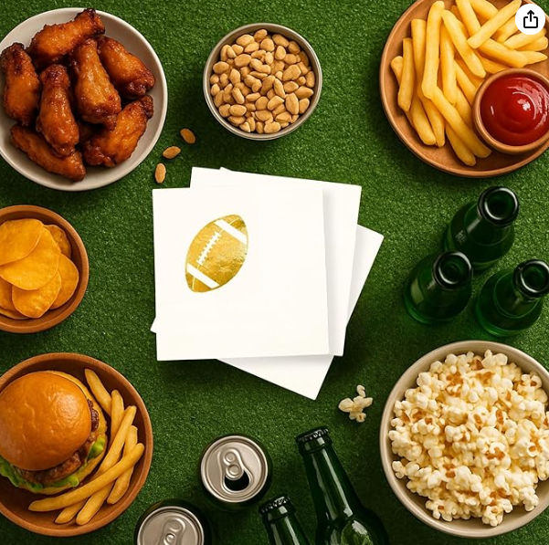 Football Cocktail Napkins with Gold Foil