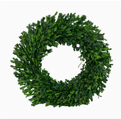 Naturally Preserved Green Boxwood Wreath 21" + Hanging Loop