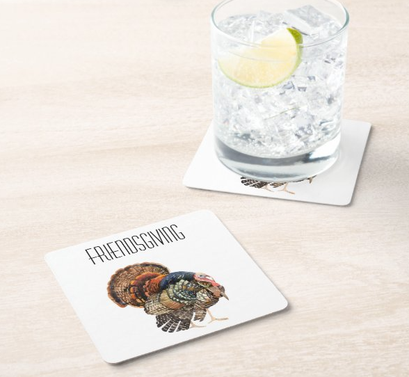 Friendsgiving Turkey Themed Cocktail Paper Coaster