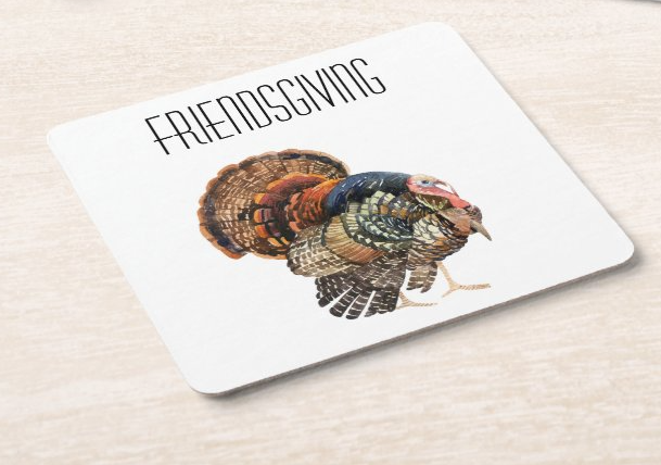 Friendsgiving Turkey Themed Cocktail Paper Coaster