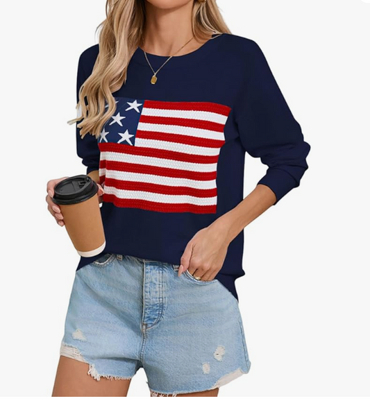 USA Flag Long Sleeve Knit Top
