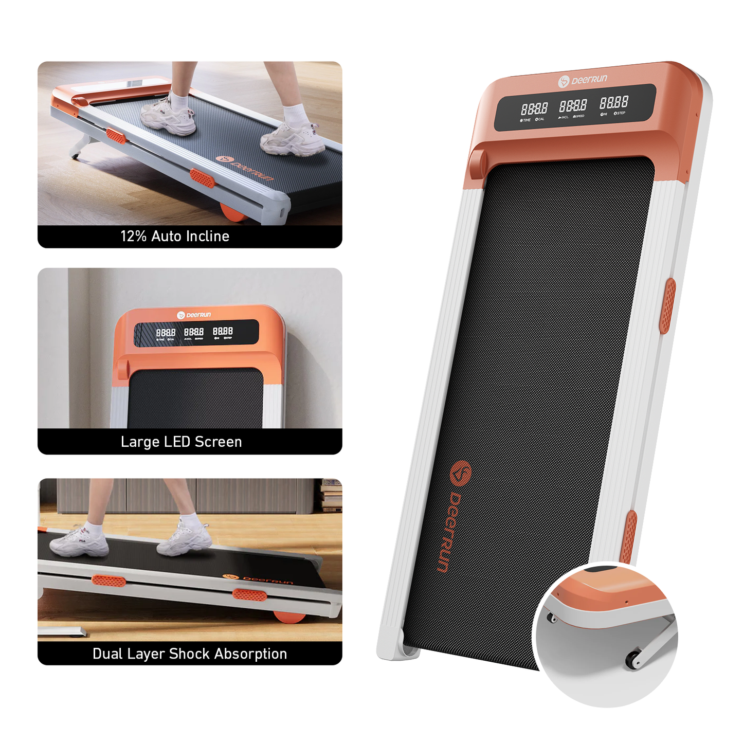 DeerRun Z10 12% Auto Incline Smart Walking Pad Treadmill with remote control-Orange