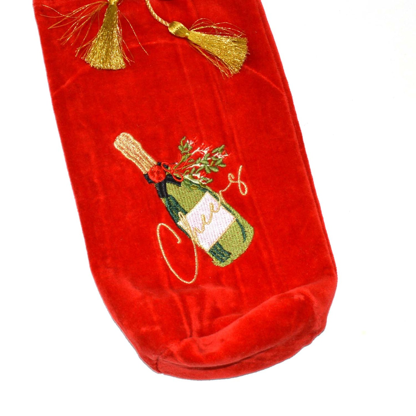 Champagne Embroidered Red Velvet Wine Gift Bag