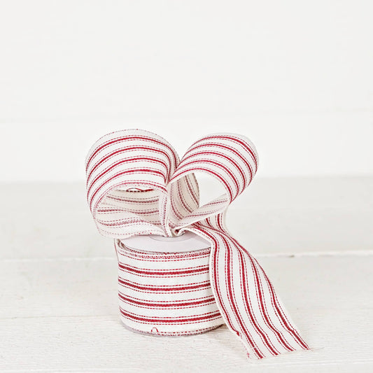 57R0932 - 2.5inWx10Yard Wired Ribbon-French Red White Stripe
