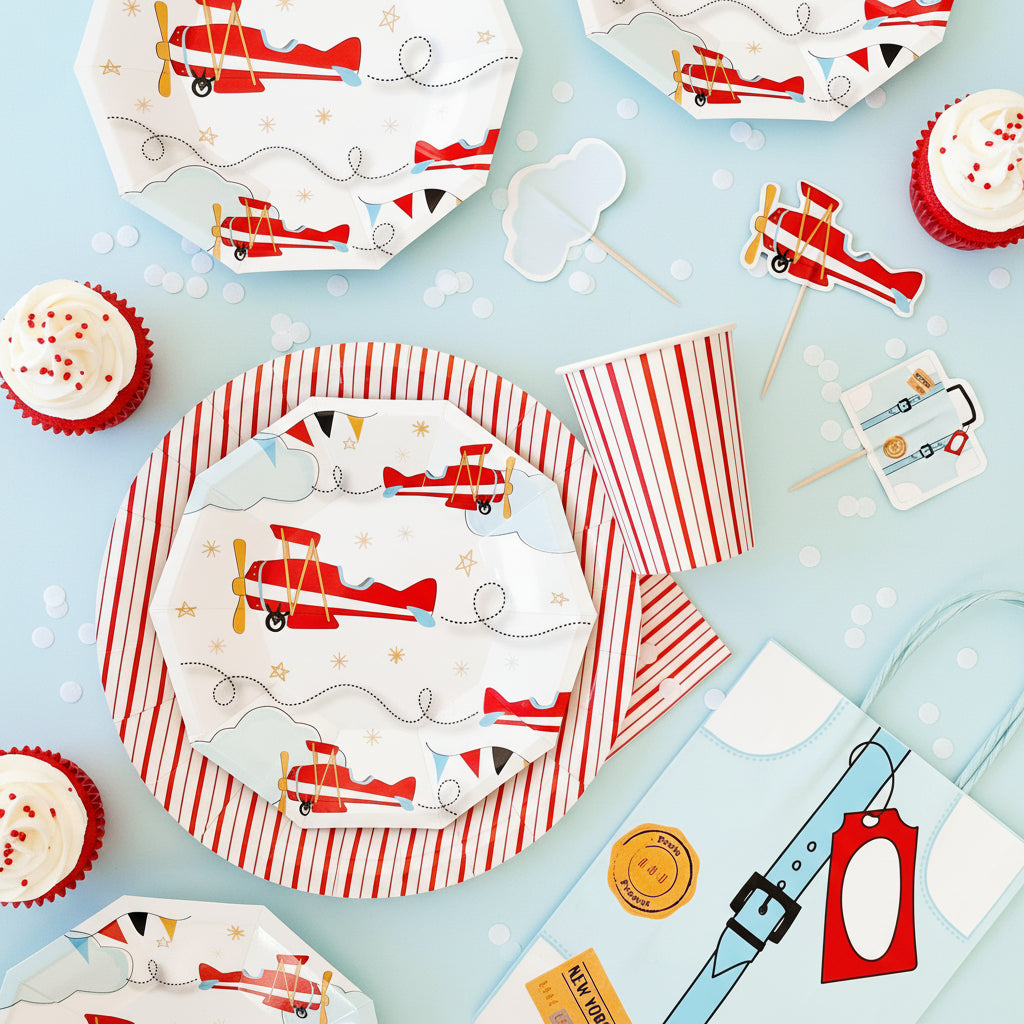 Red Fine Stripes Cups (Set of 8)