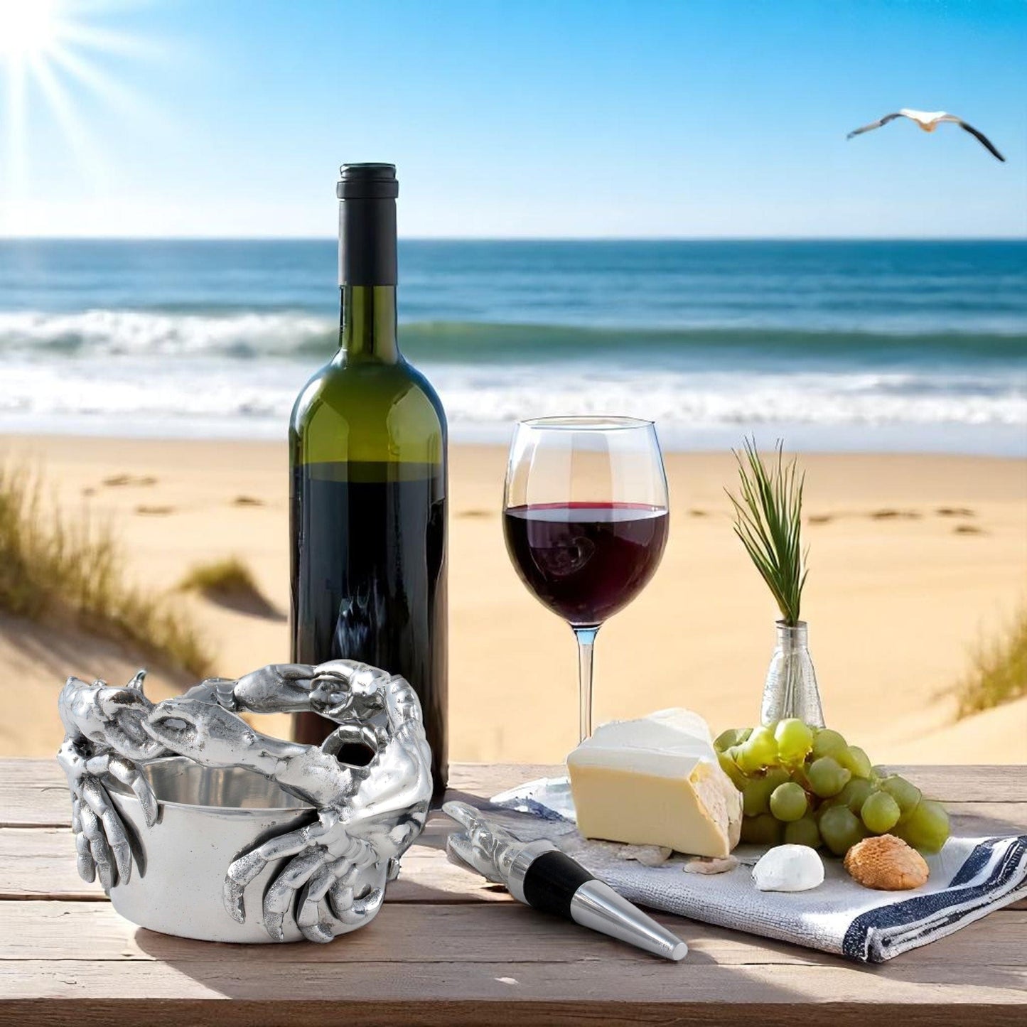 Crab Wine Caddy and Stopper Set