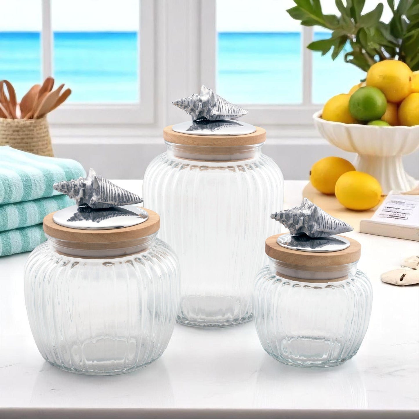 Shell Knob Glass Canisters