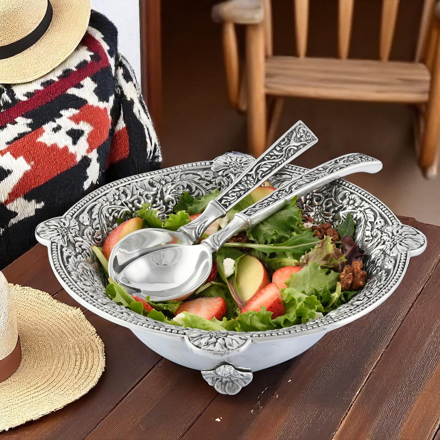 Concho Pattern Salad Bowl with Serving Set