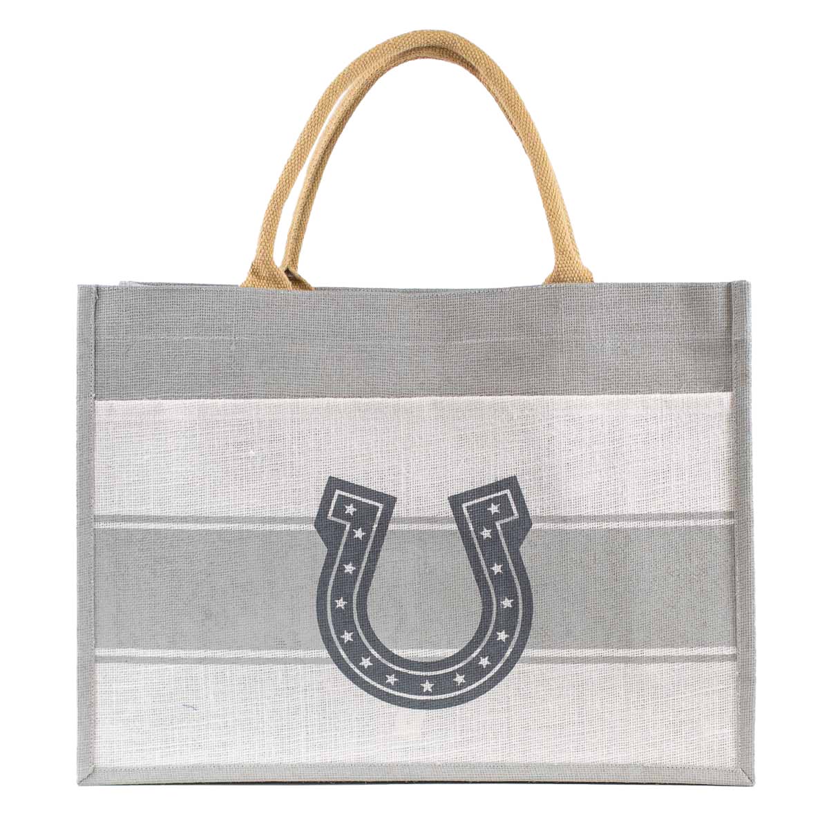 Horseshoe Jute Pocket Tote   Gray/White   19x14x7.5