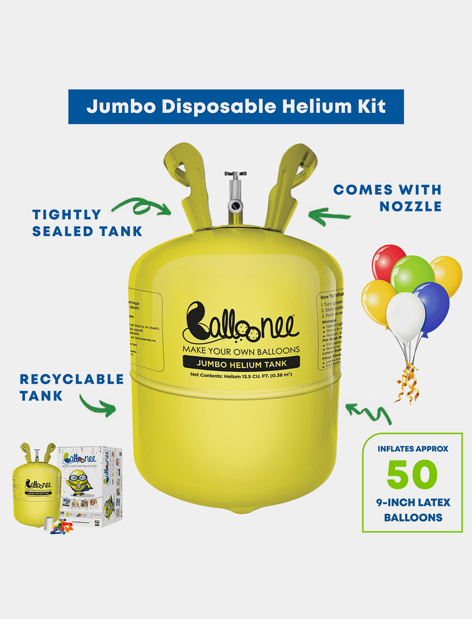 Balloonee Jumbo Disposable Helium Party Kit - Combo Pack of 2