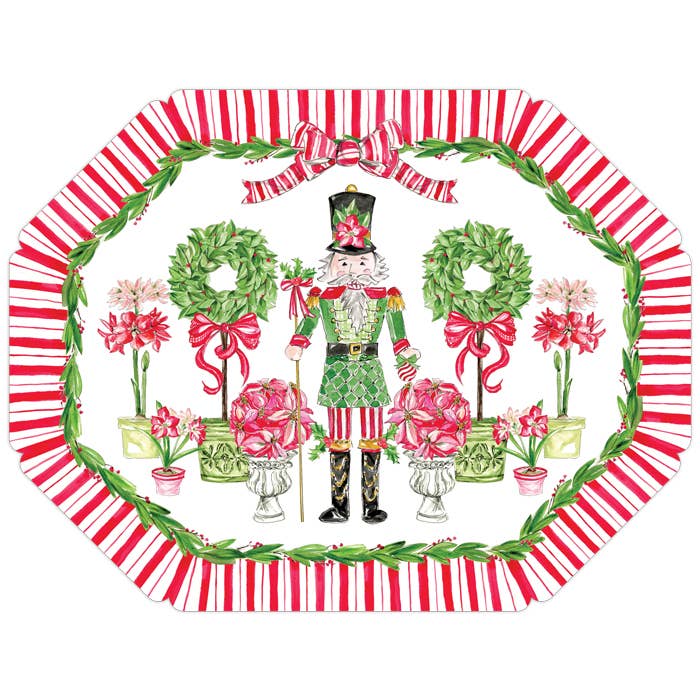 Red and Green Poinsettia Nutcracker Posh Die-Cut Placemat