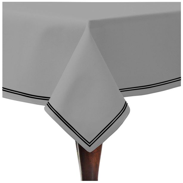 Double Embroidery Border Sateen Cotton Solid Table Cloth - Light Grey