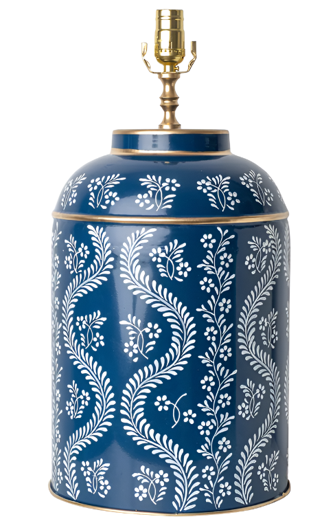 Navy & White IKat Trellis Tea Caddy Lamp