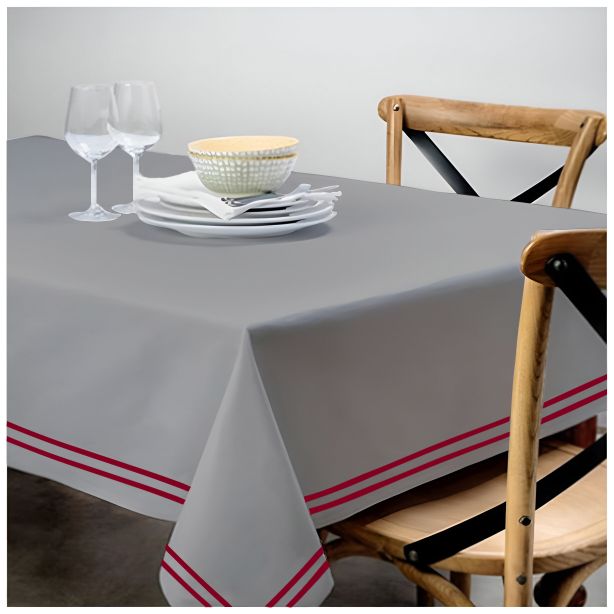 Double Embroidery Border Sateen Cotton Solid Table Cloth - Light Grey