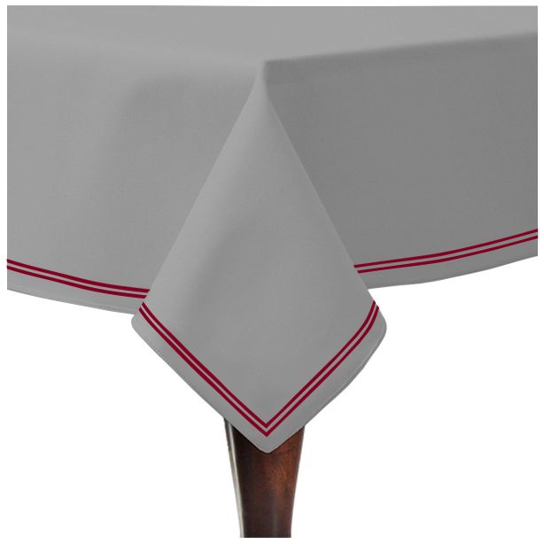 Double Embroidery Border Sateen Cotton Solid Table Cloth - Light Grey