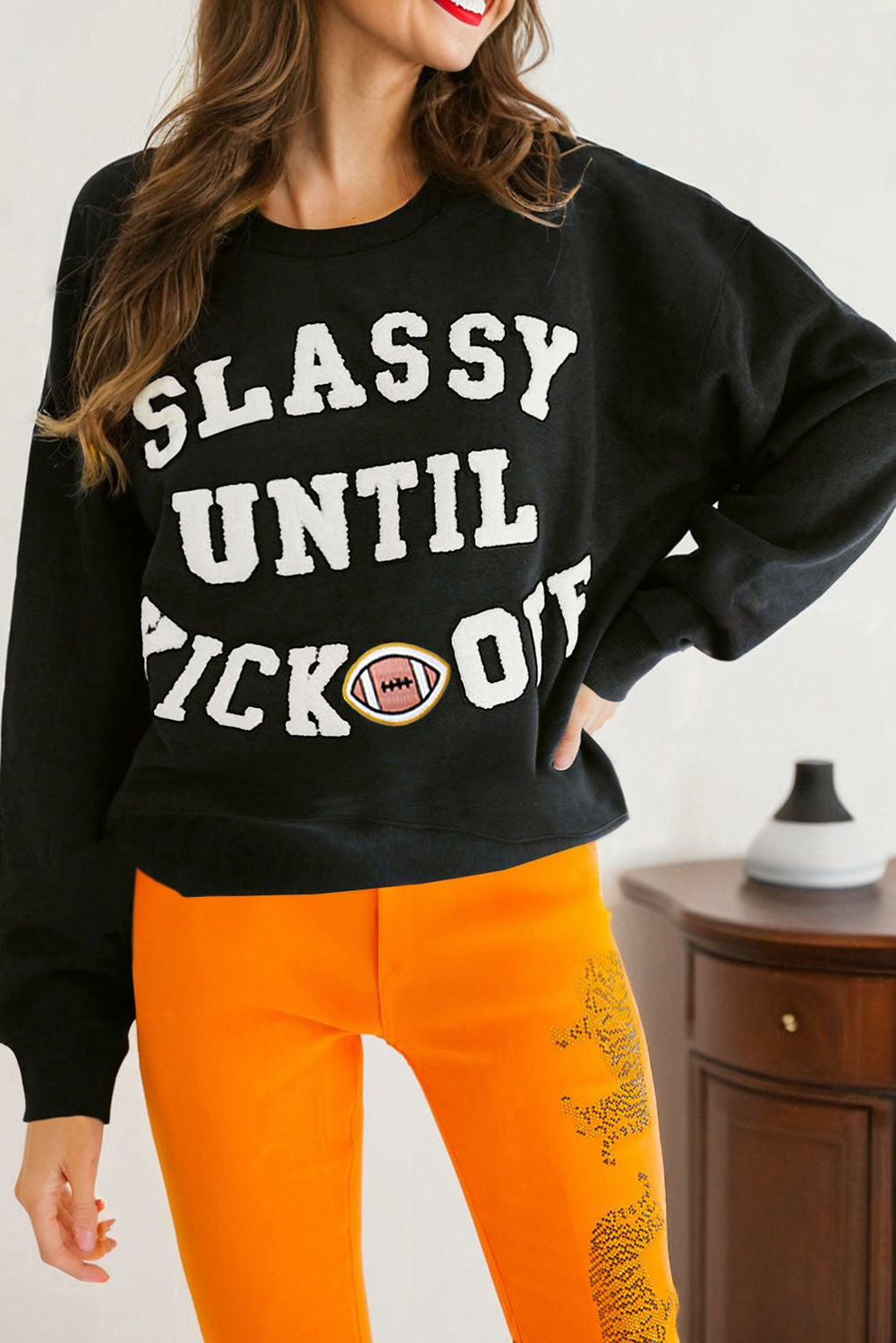 CLASSY UNTIL KICKOFF Patch Game Day Sweatshirt