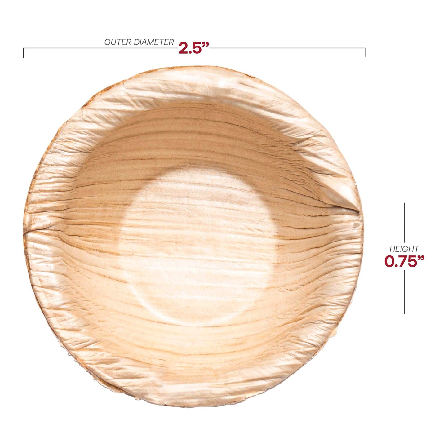 0.5 oz. Round Palm Leaf Eco Friendly Mini Dip Bowls - 25 pcs