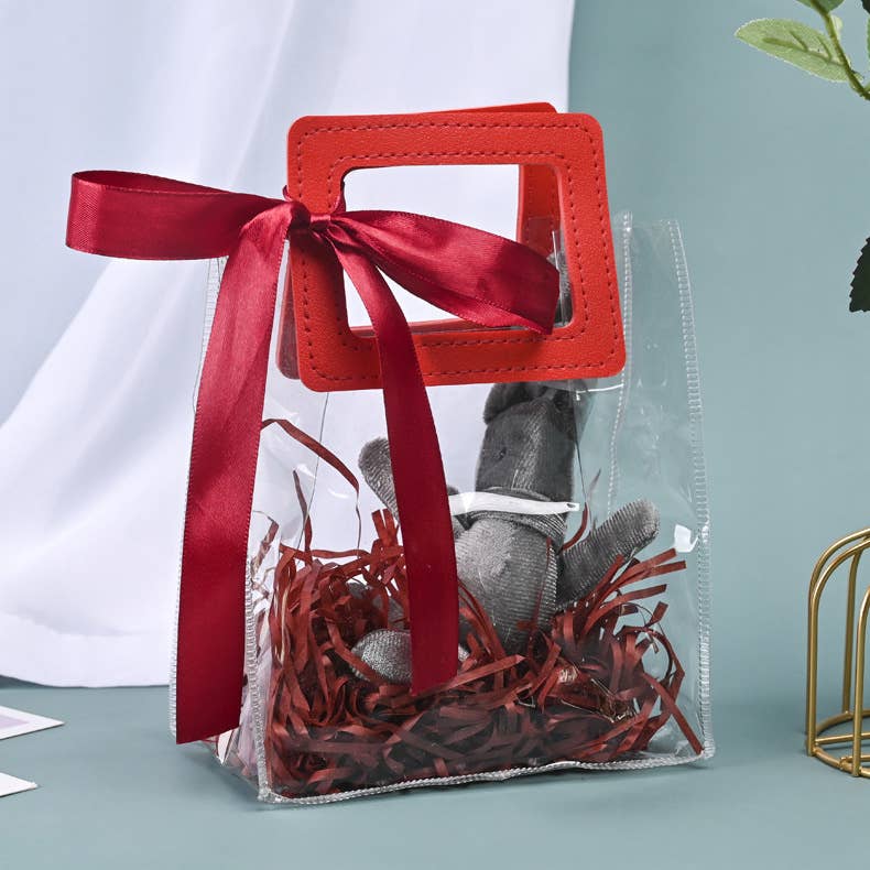 7 colors Transparent Thick PVC Gift Bag w/ square handles