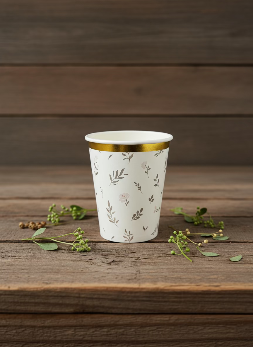 Floral Eucalyptus Paper Cups 9oz (8 Pack)