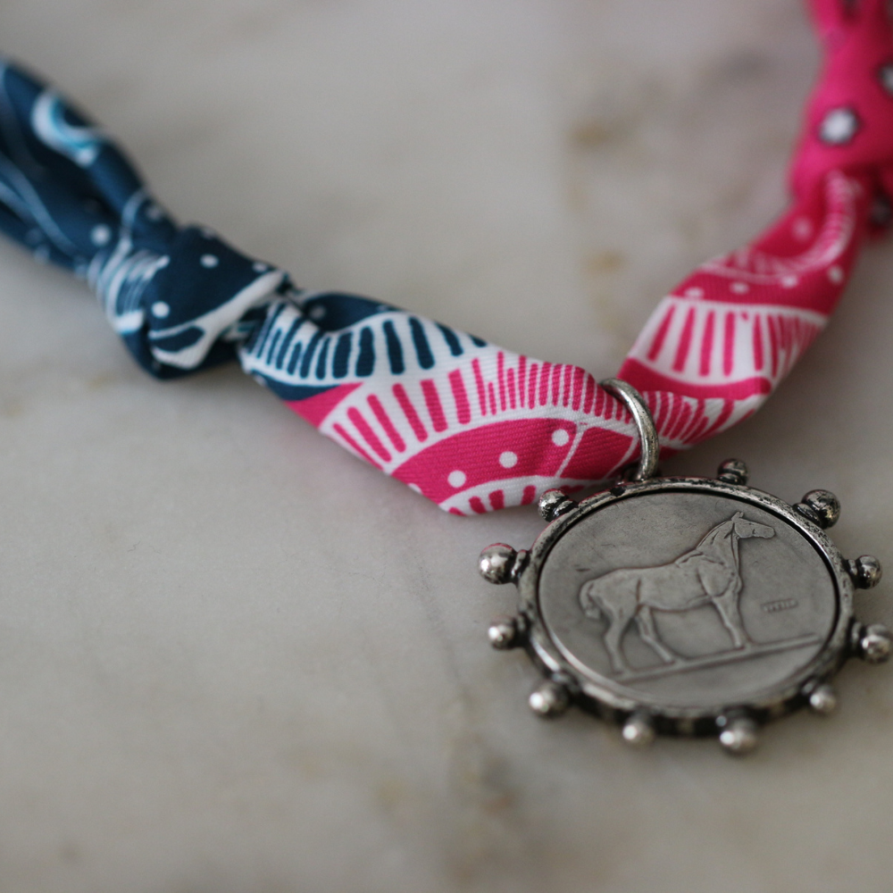 Rodeo Scarf Necklace with Horse Pendant Charm