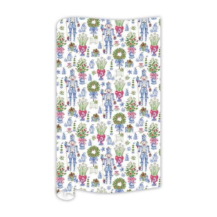 Blue Chinoiserie Ornament Nutcrackers Wrapping Paper