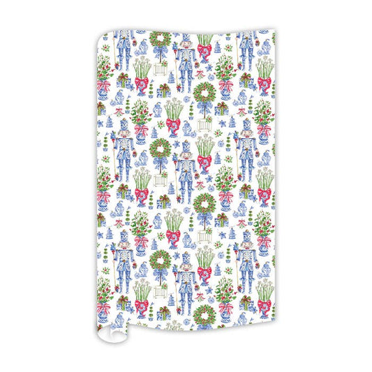 Blue Chinoiserie Ornament Nutcrackers Wrapping Paper