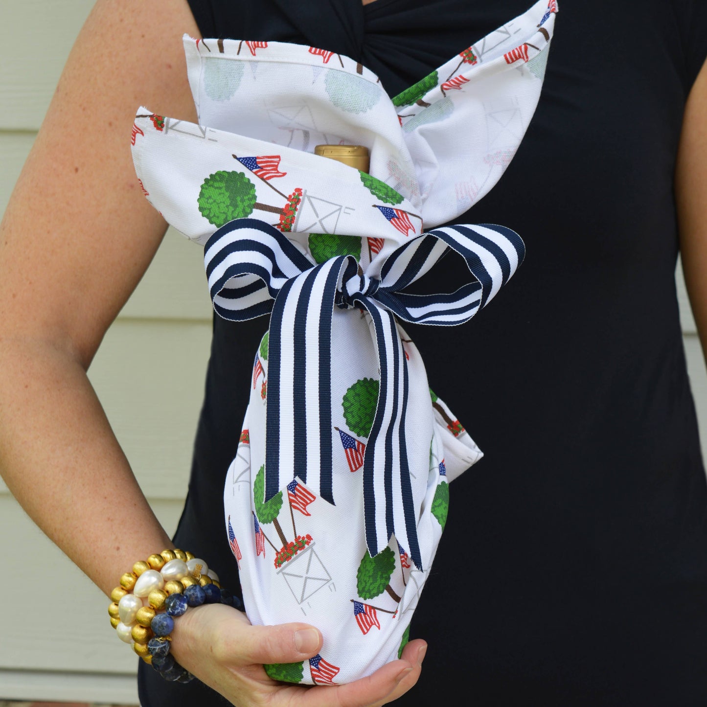 Cotton Tea Towel | Patriotic Topiary Pattern