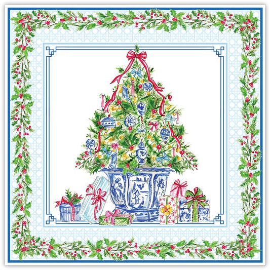 Christmas Tree Blue Chinoiserie Ornaments Square Placemat