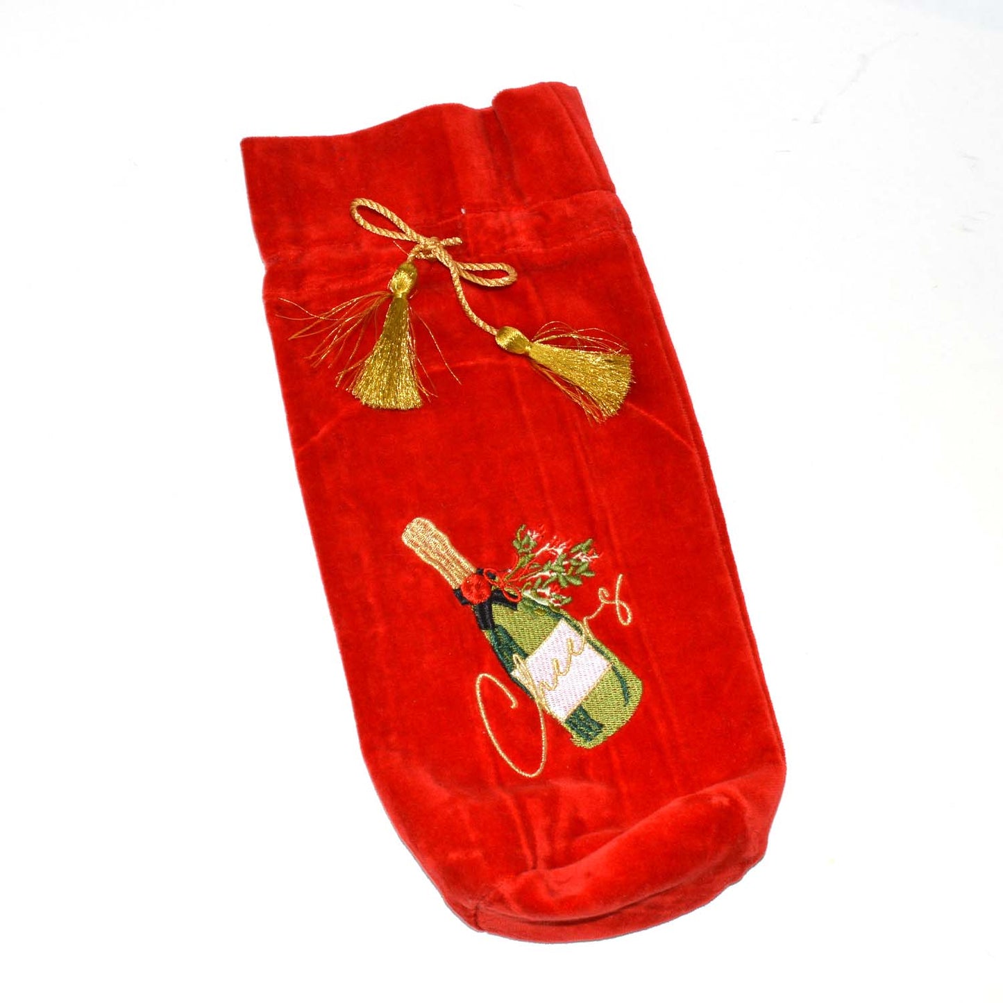 Champagne Embroidered Red Velvet Wine Gift Bag