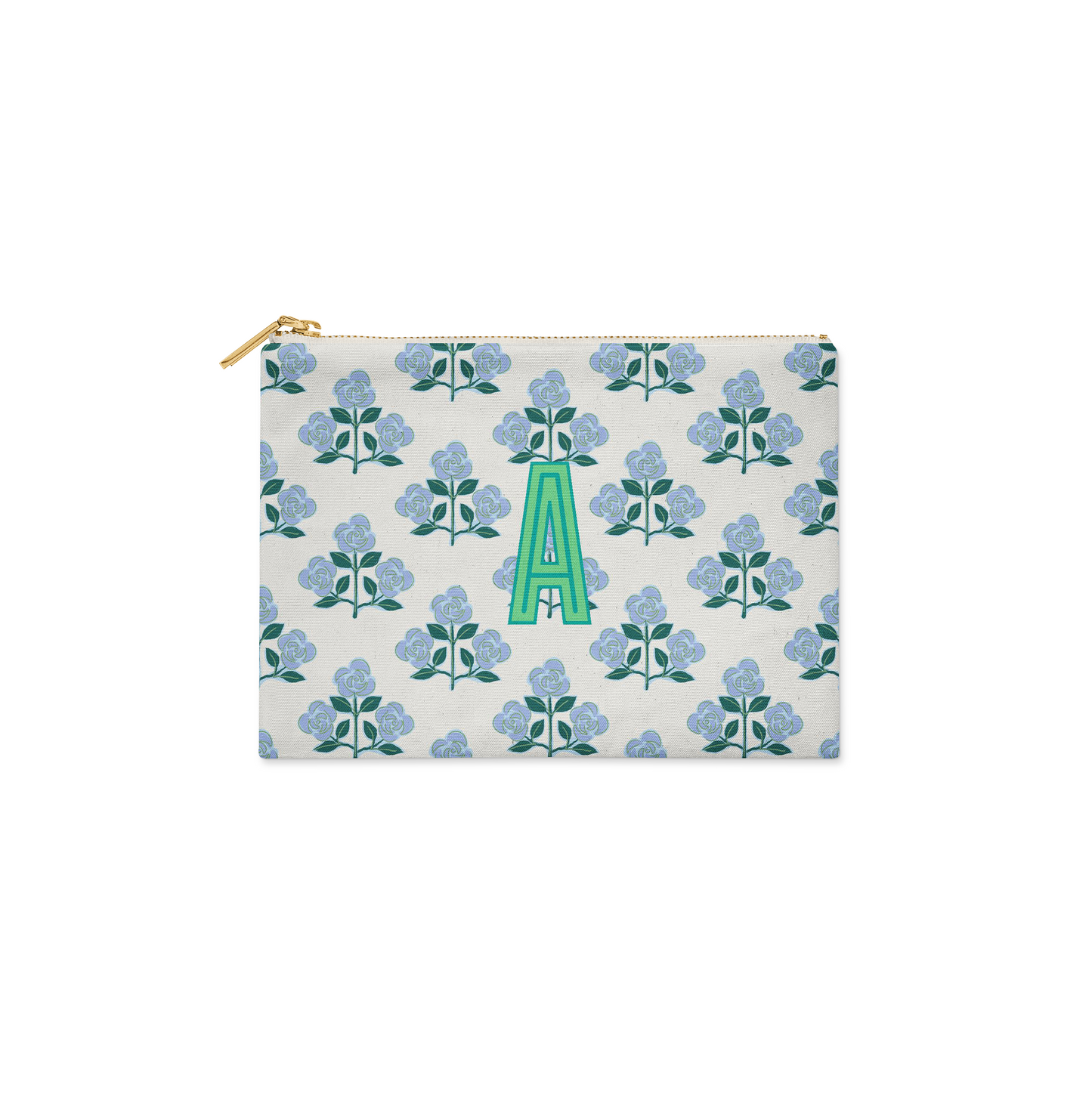Single Initial - Small Flat Zip Pouch Betsy Blue - New!