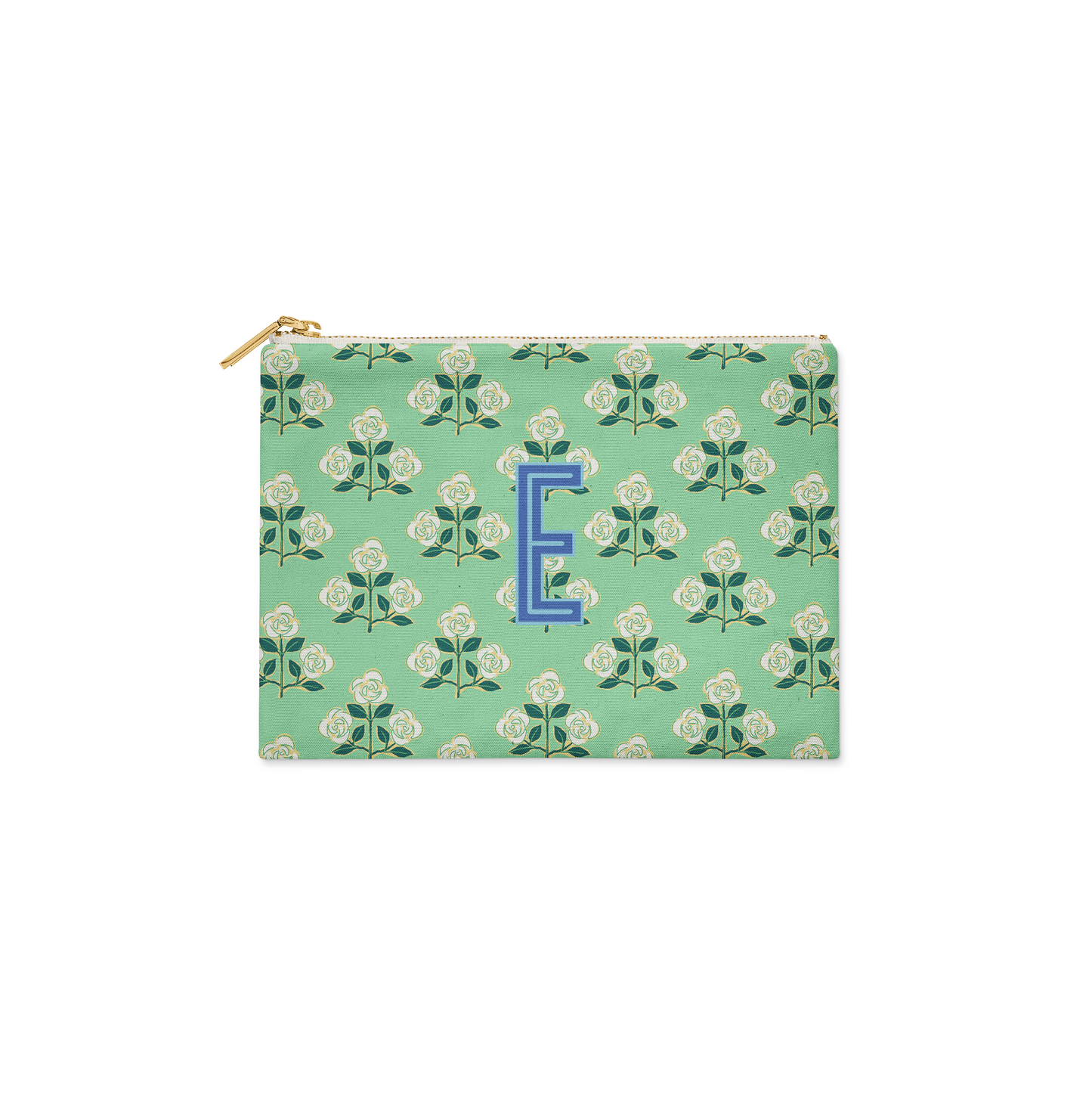 Single Initial - Small Flat Zip Pouch Betsy Green  - New!