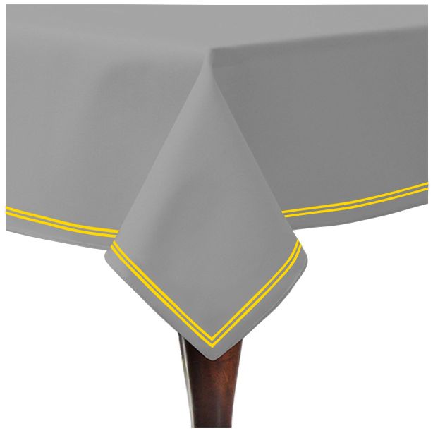 Double Embroidery Border Sateen Cotton Solid Table Cloth - Light Grey