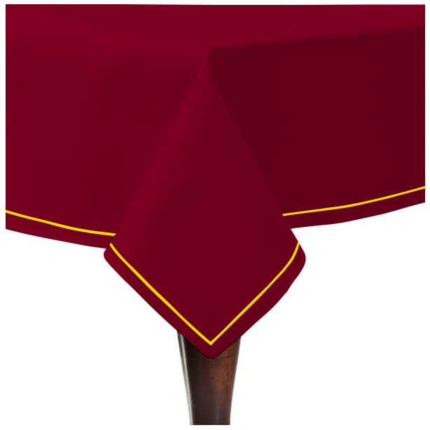 Single Embroidery Border Sateen Cotton Solid Table Cloth - Burgundy