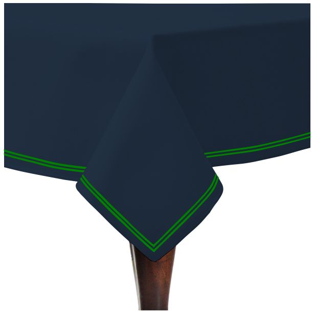 Double Embroidery Border Sateen Cotton Solid Table Cloth - Navy