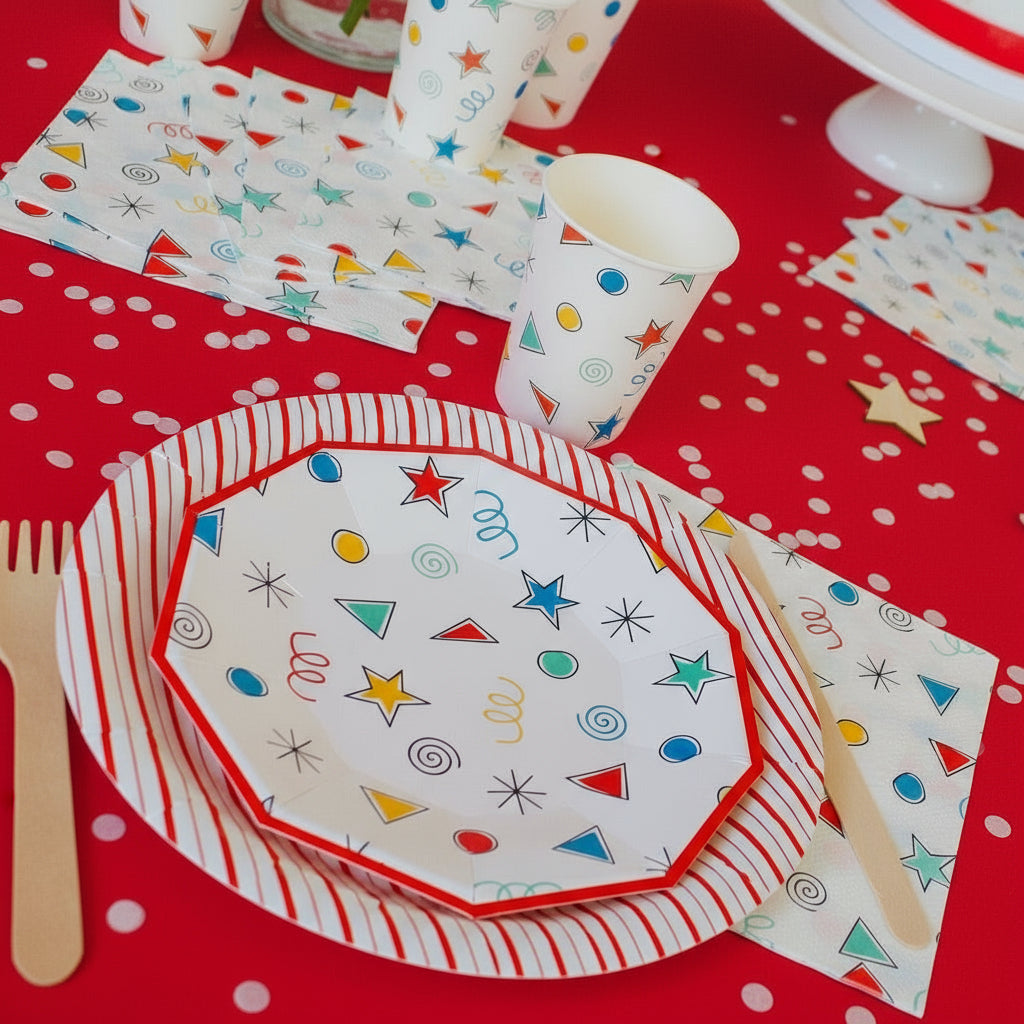 Red Fine stripes plates (Set of 8)