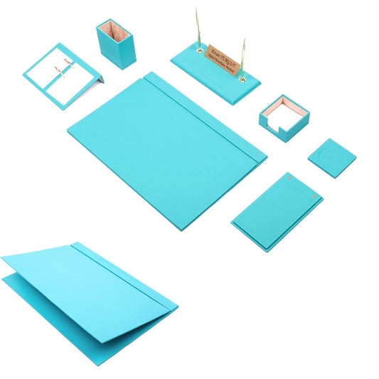 MOOG Leather Desk Set -Turquoise- 9 PCS