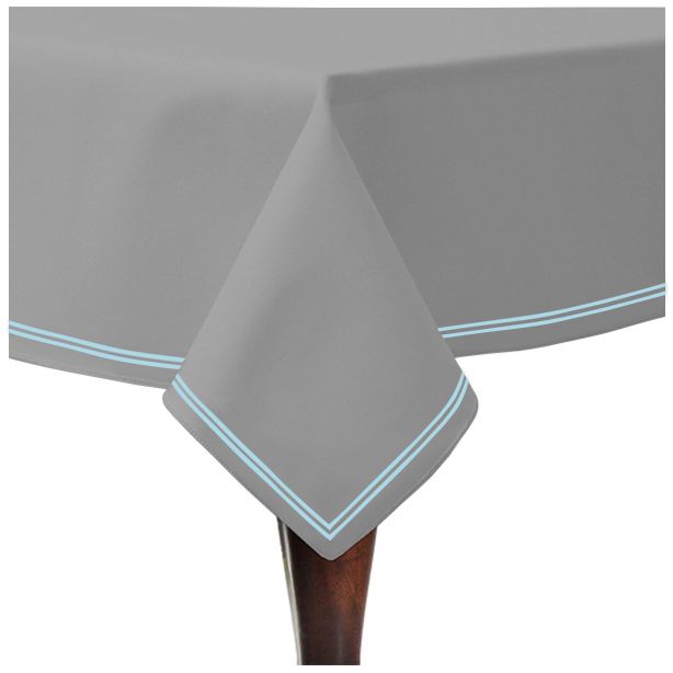 Double Embroidery Border Sateen Cotton Solid Table Cloth - Light Grey