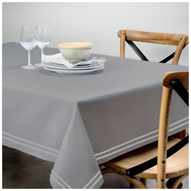 Double Embroidery Border Sateen Cotton Solid Table Cloth - Light Grey