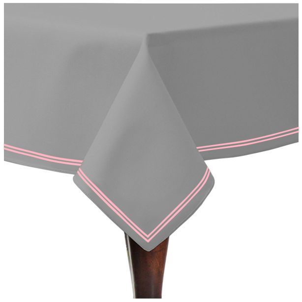 Double Embroidery Border Sateen Cotton Solid Table Cloth - Light Grey