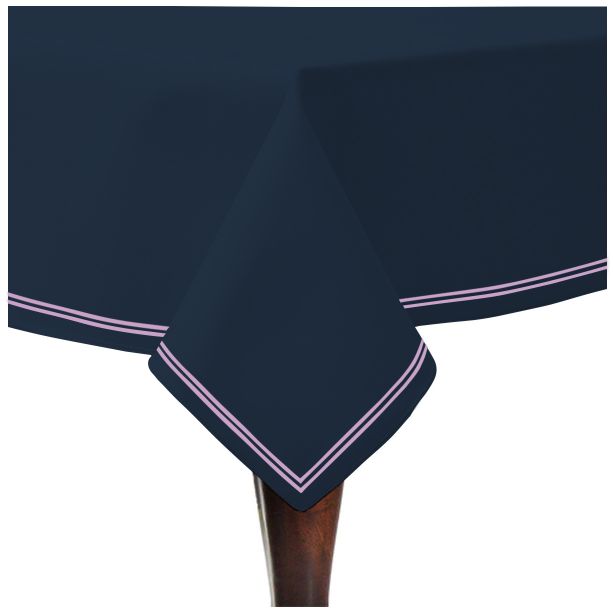 Double Embroidery Border Sateen Cotton Solid Table Cloth - Navy