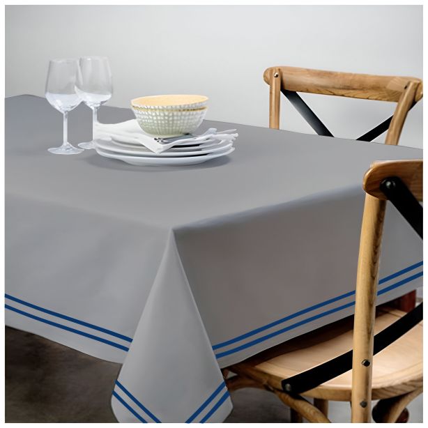 Double Embroidery Border Sateen Cotton Solid Table Cloth - Light Grey