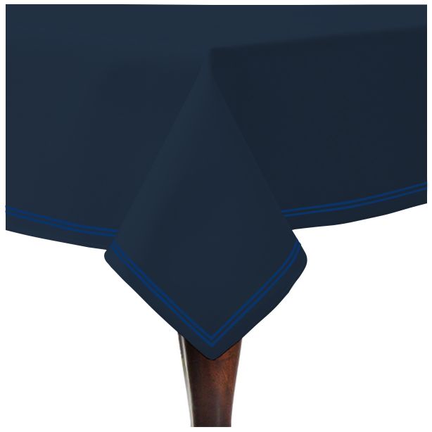 Double Embroidery Border Sateen Cotton Solid Table Cloth - Navy