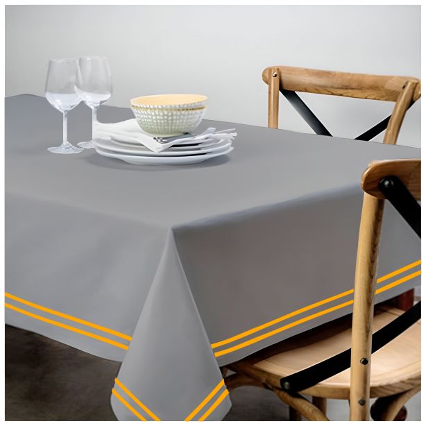 Double Embroidery Border Sateen Cotton Solid Table Cloth - Light Grey