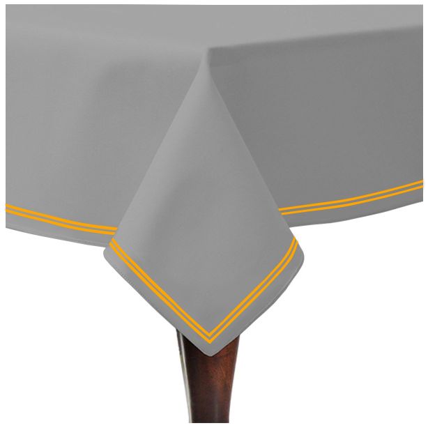 Double Embroidery Border Sateen Cotton Solid Table Cloth - Light Grey